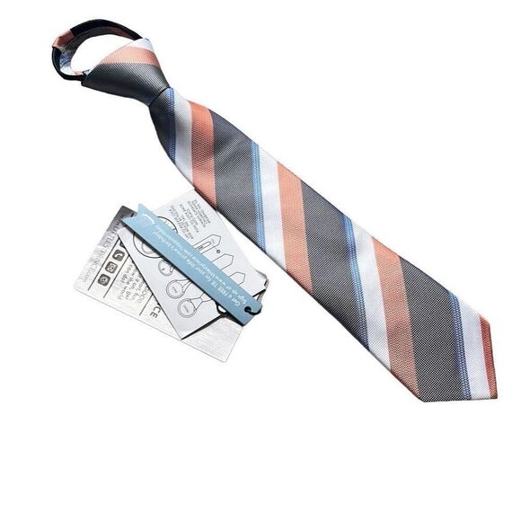 Littlest Prince Boys 2-5 Yr Orange Gray White Stripe Tie Necktie NEW Formal - Picture 1 of 5